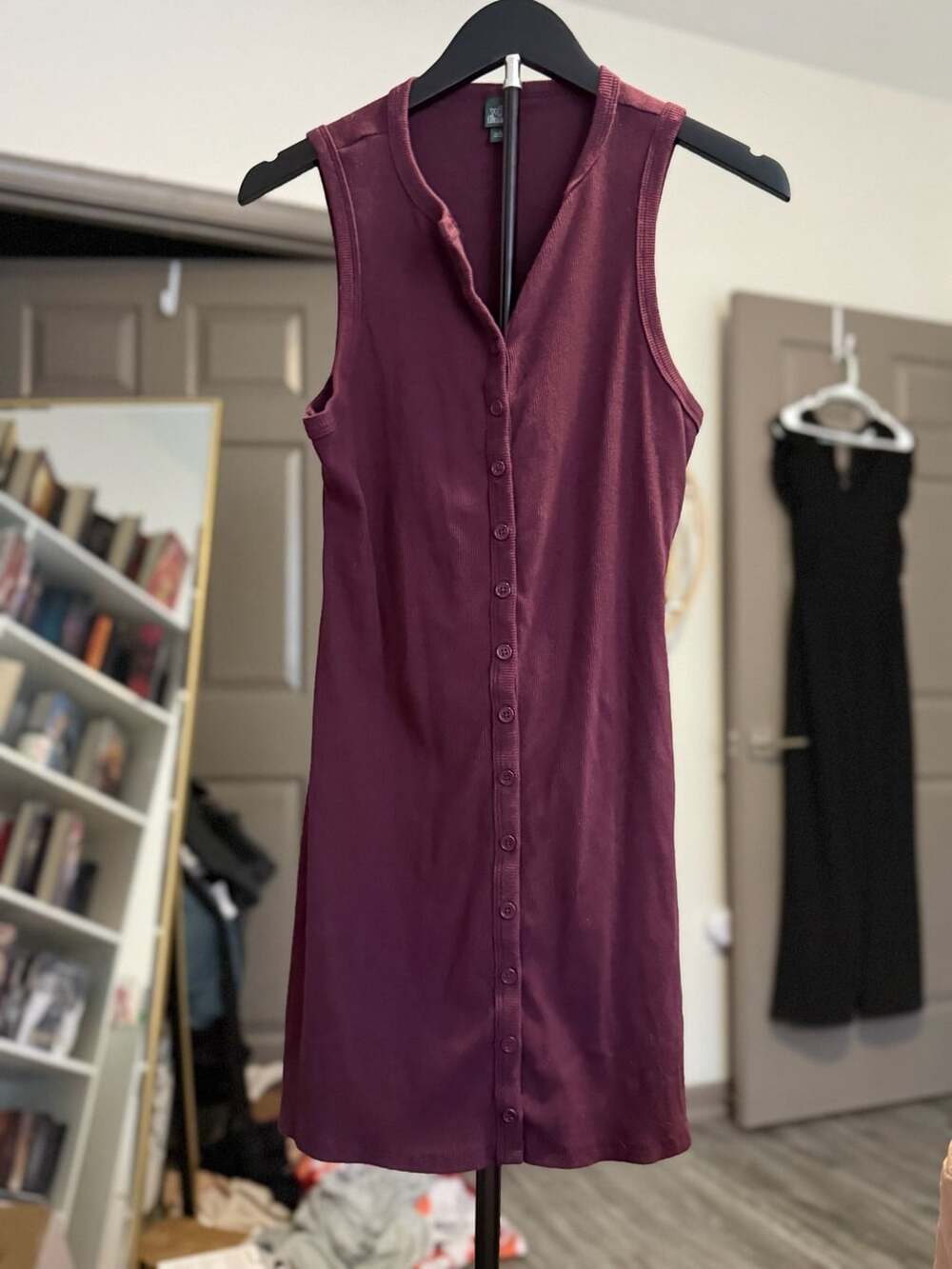 Wild Fable Button-Front Ribbed Dress Size L Maroon
